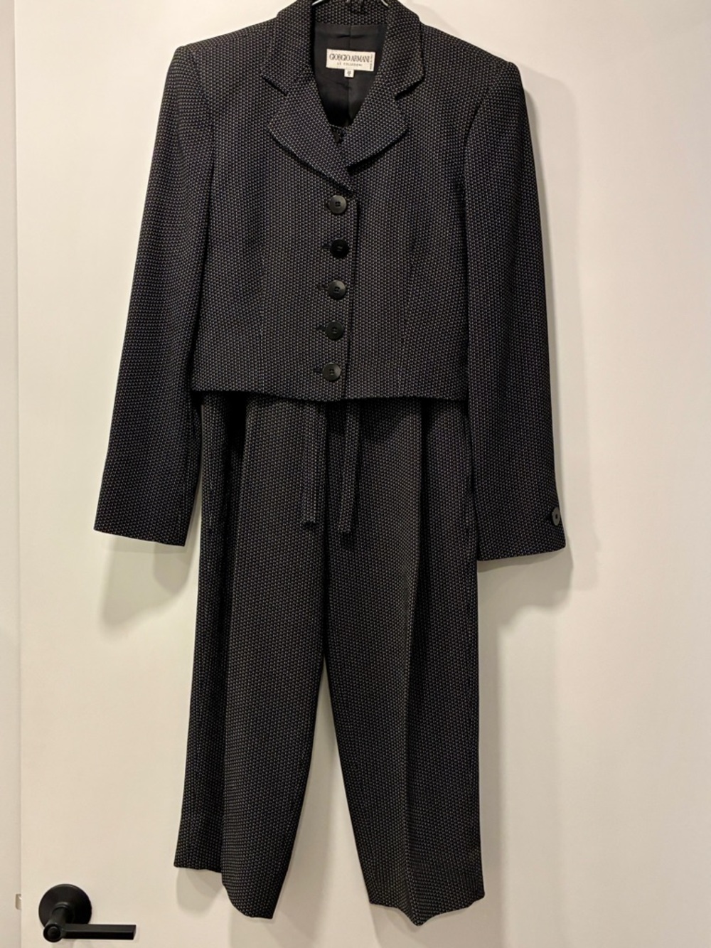 Vintage Giorgio Armani Le Collezion Black Textured Cropped Blazer/Pant Suit Set